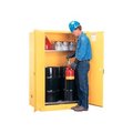 Justrite JustriteÂ Drum Cabinet 60 Gal. Capacity Vertical Manual Close Flammable W/ Drum Rollers 899060